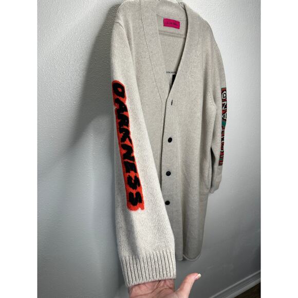 The Elder Statesman Tan Intarsia Long Line Cashmere Cardigan L - Picture 1 of 14